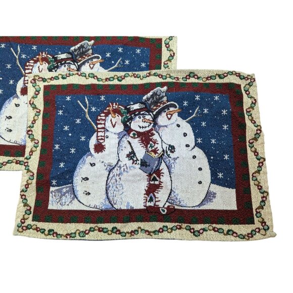 Set Of 4 Vintage Snowman Christmas Placemats Woven Tapestry Holiday Decor 12"x18 - Picture 4 of 8